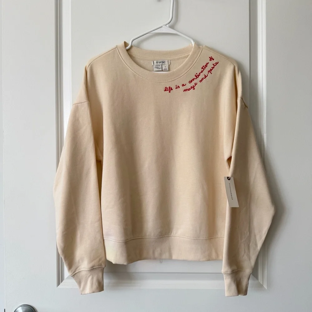Anthropologie Cute Cream Sweatshirt with Red Embroidery - Picture 1 of 9
